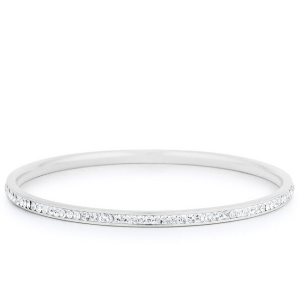 Thin round bangle in rhodium plated finish set with a single row of small crystals
