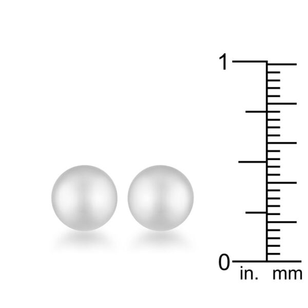 Close-up of a single rhodium plated sphere stud earring highlighting its rounded surface