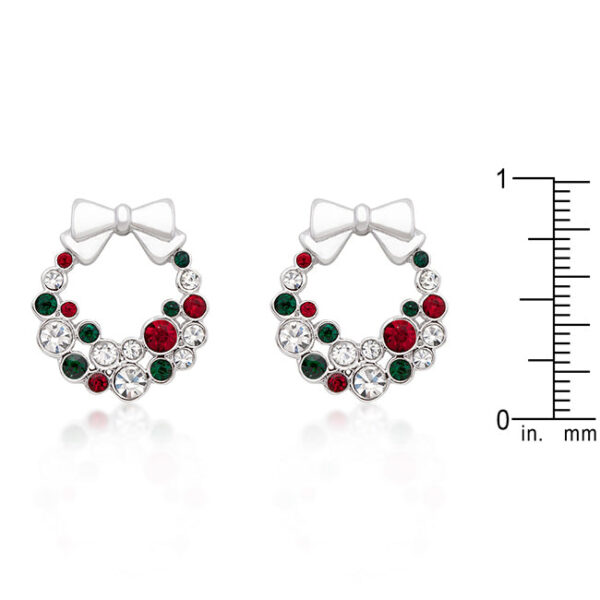 Close-up of one wreath earring showing bezel-set crystals and post backing