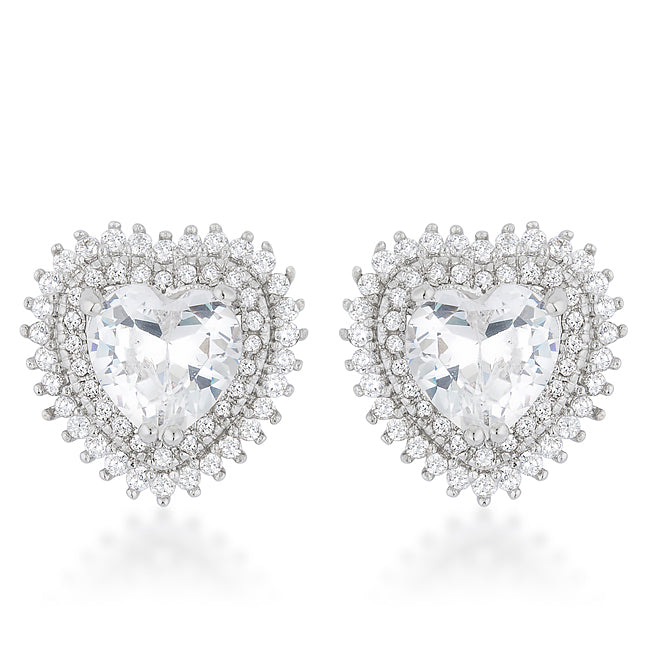 Pair of heart-shaped earrings covered in small pave-set stones with a butterfly post backing