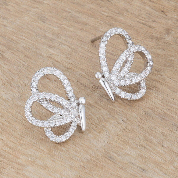 Pair of butterfly stud earrings arranged together, showing matching size and stone placement