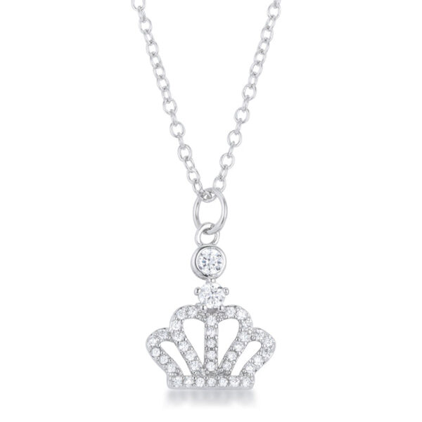 Crown-shaped pendant with pave stones on a chain, viewed from the front