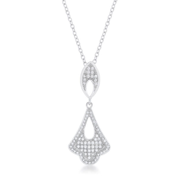 Tear drop shaped pendant with pave-set round cubic zirconia stones on a chain