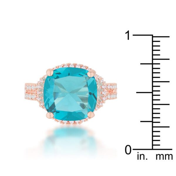 Close-up of the aqua cubic zirconia stone showing its cushion cut facets