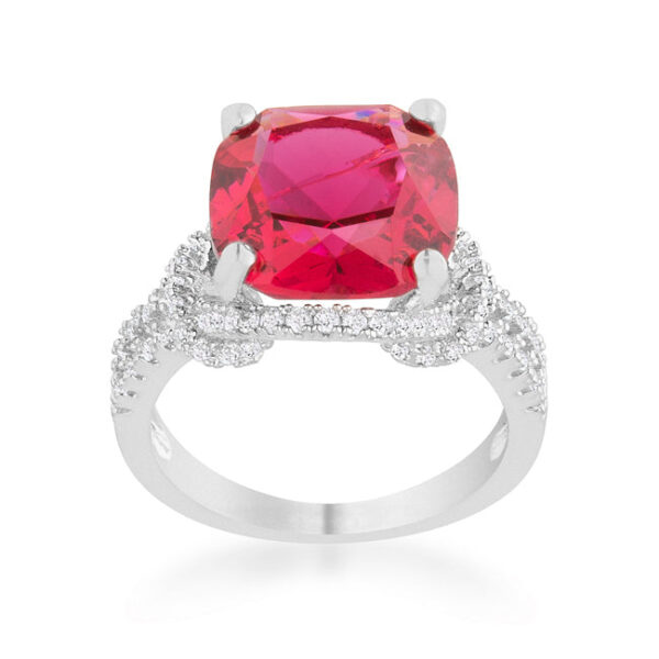 Side angle of the ring showing the band width and prong setting