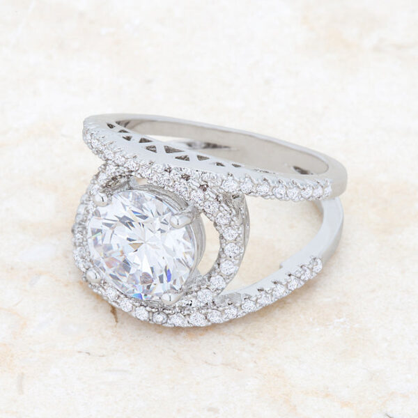 Ring displayed to show its overall contemporary silhouette