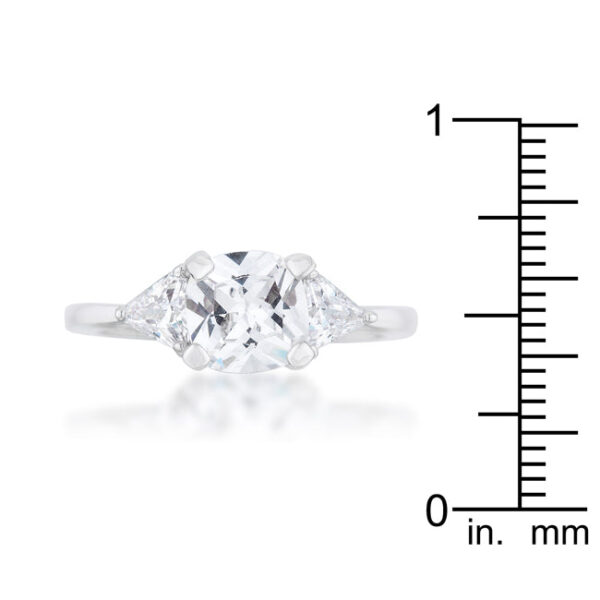 Close-up of the clear cushion cut cubic zirconia in its prong setting