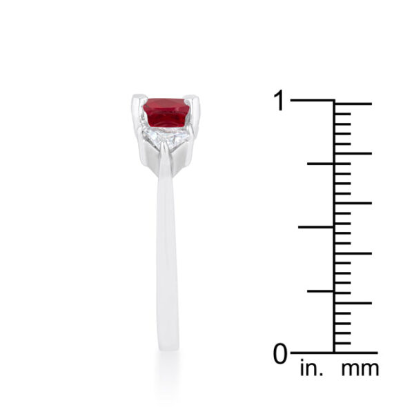 Ring shown at an angle highlighting the cushion cut center stone in its prong setting