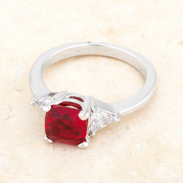 Ring displayed upright showing its overall cushion cut silhouette