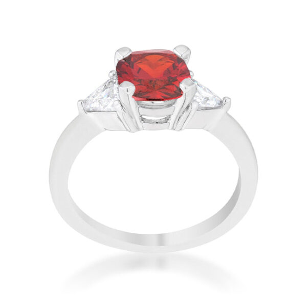 Side angle of the rhodium plated ring showing the band width and prong setting