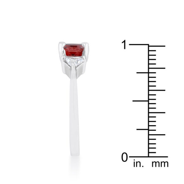 Ring displayed at an angle showing the full profile of the cushion cut setting