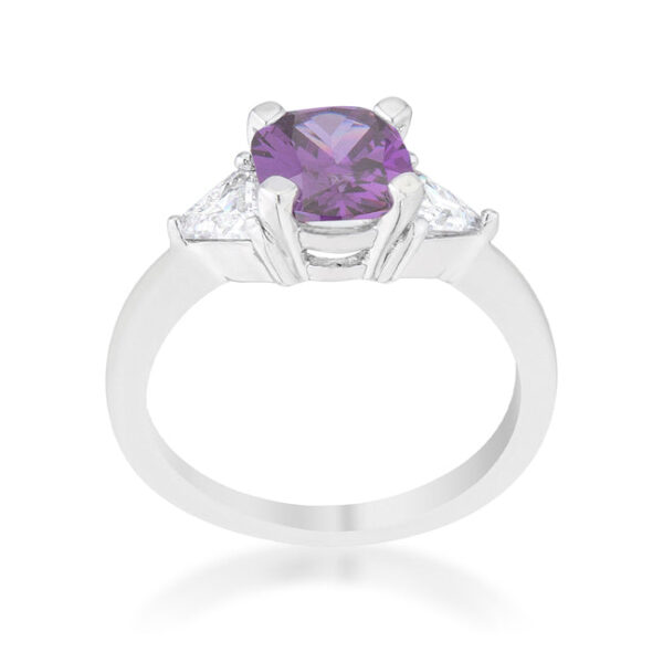 Side angle of the cushion cut ring showing the prong setting and band width