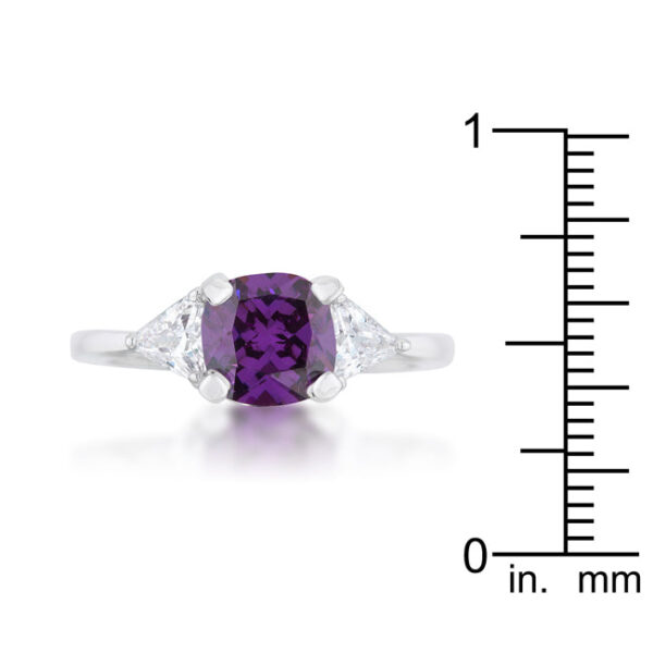 Close-up of the cushion cut amethyst-colored cubic zirconia stone