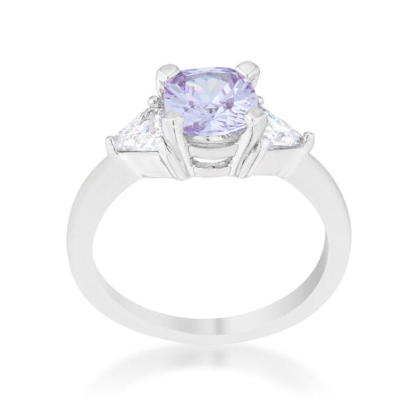 Side angle of a cushion cut clear cubic zirconia ring showing the band profile