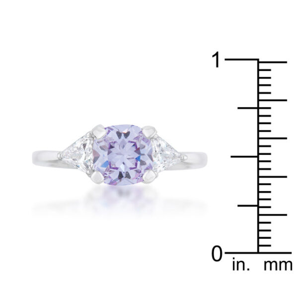 Close-up of the prong setting holding a clear cushion cut cubic zirconia stone