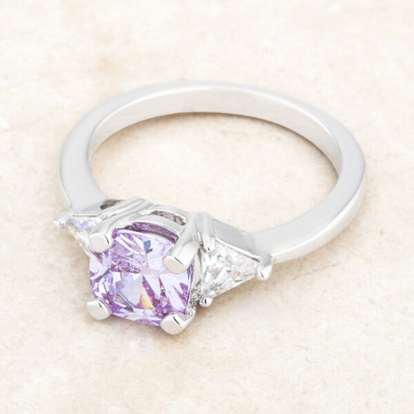 Cushion cut clear cubic zirconia ring displayed upright to show its full profile