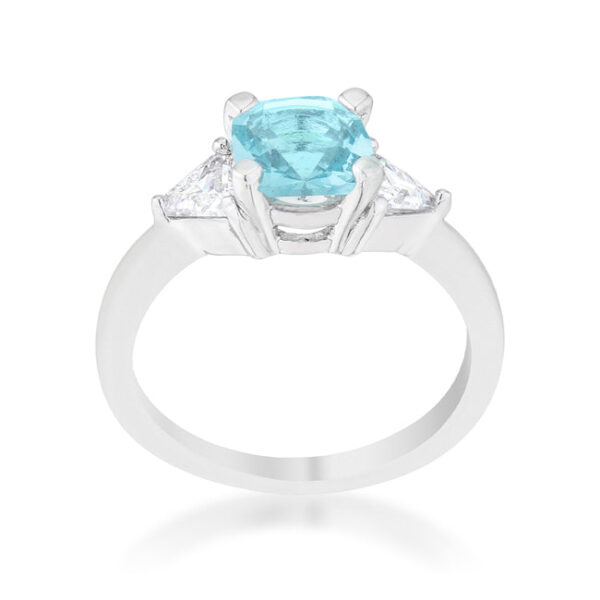 Side angle of the ring showing the band width and prong setting around the stone