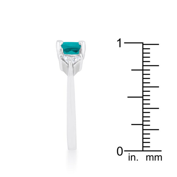 Ring photographed at an angle showing the rhodium plated finish catching light