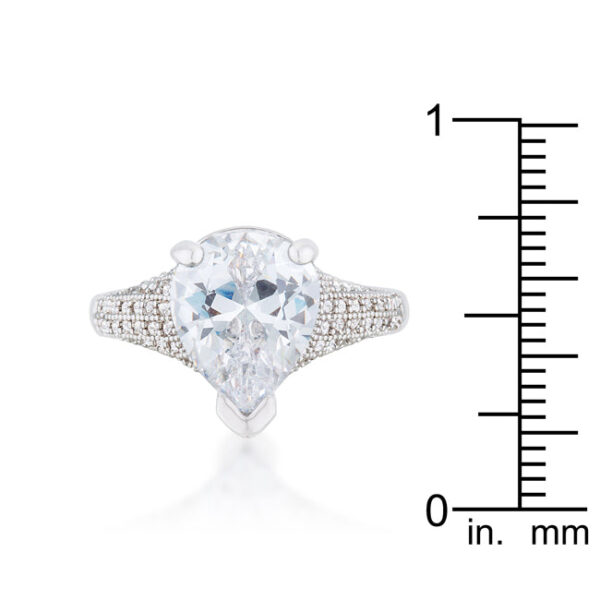 Close-up of the pear-cut cubic zirconia stone catching light in its prong setting
