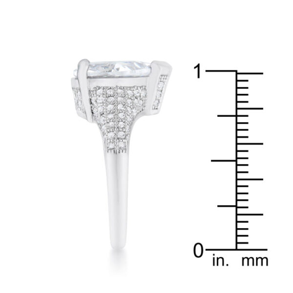 Rhodium plated ring shown at an angle displaying its overall silhouette