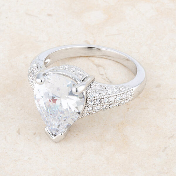 Rhodium plated pear cocktail ring photographed alone against a plain background