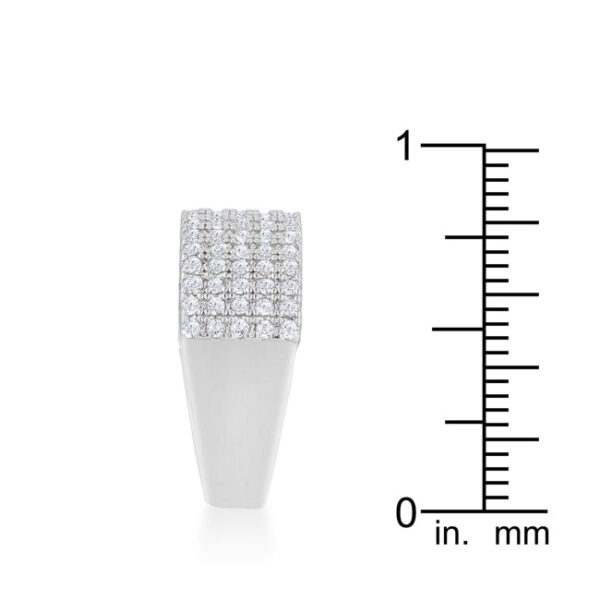 Rhodium plated ring photographed at an angle to show the band's rounded shape