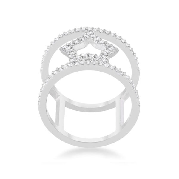 Close-up of the pave-set cubic zirconia stones within the star outline of the ring