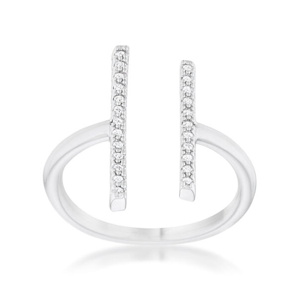 Close-up of the ring's pave setting showing small round clear stones set closely together