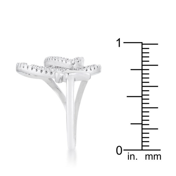 Rhodium plated butterfly ring shown at an angle against a plain background