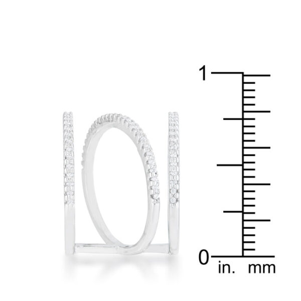 Top-down view of the ring highlighting the round cubic zirconia stones set edge to edge