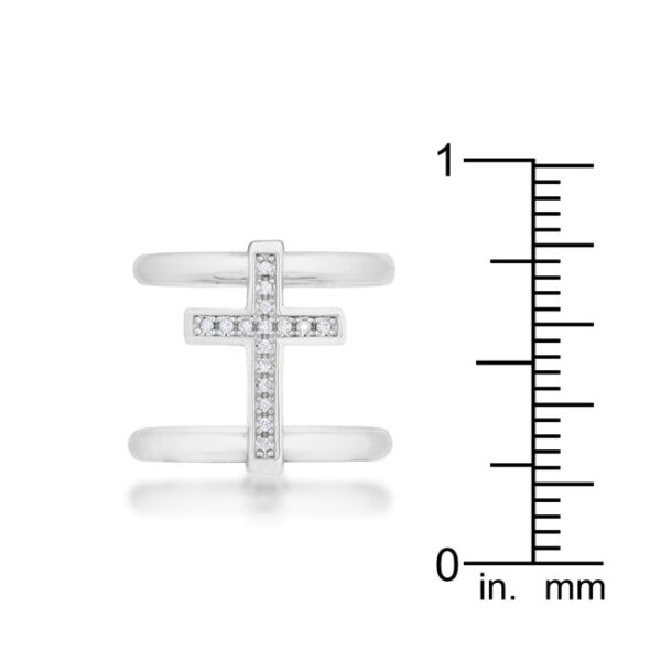 Close-up of round cubic zirconia stones set in a pave setting on a cross ring
