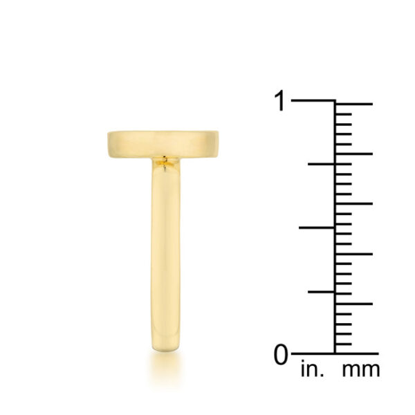 Goldtone plated circle ring photographed at an angle to show its rounded profile