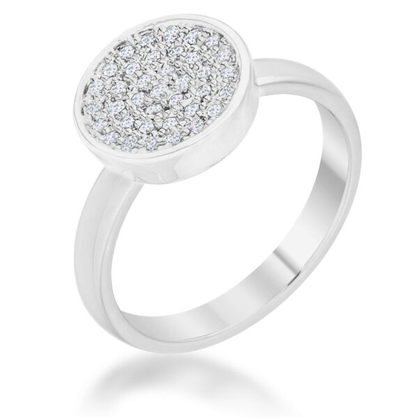 Circle ring set with round pave cubic zirconia stones, shown facing forward