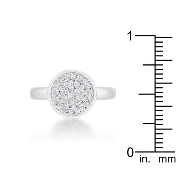 Circle ring photographed at an angle to show the rhodium plated finish