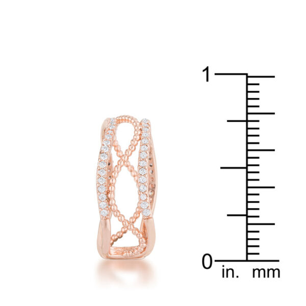Rosegold plated cuff ring viewed from above showing the abstract band shape