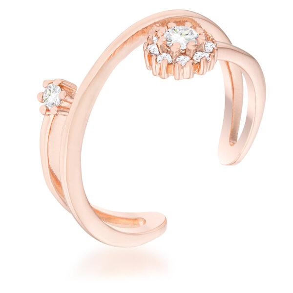 Rose goldtone wrap ring with round cubic zirconia stones set in an abstract open design