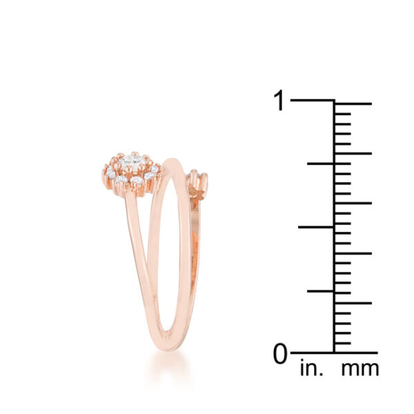 Rose goldtone wrap ring photographed from an angle showing its abstract curve