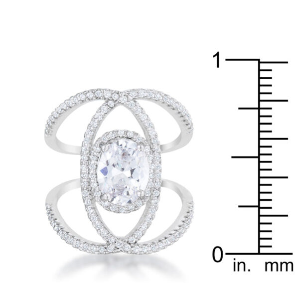 Side view of the rhodium cocktail ring showing the profile and width of the band