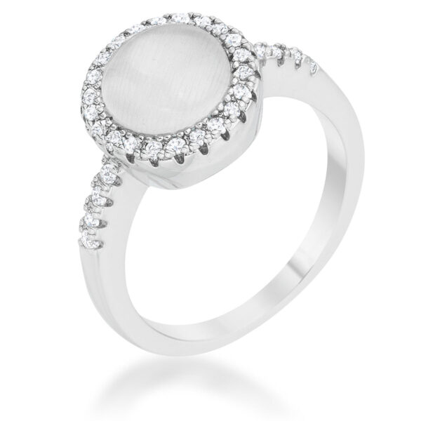 Rhodium plated ring with round clear cubic zirconia stones set closely across the band