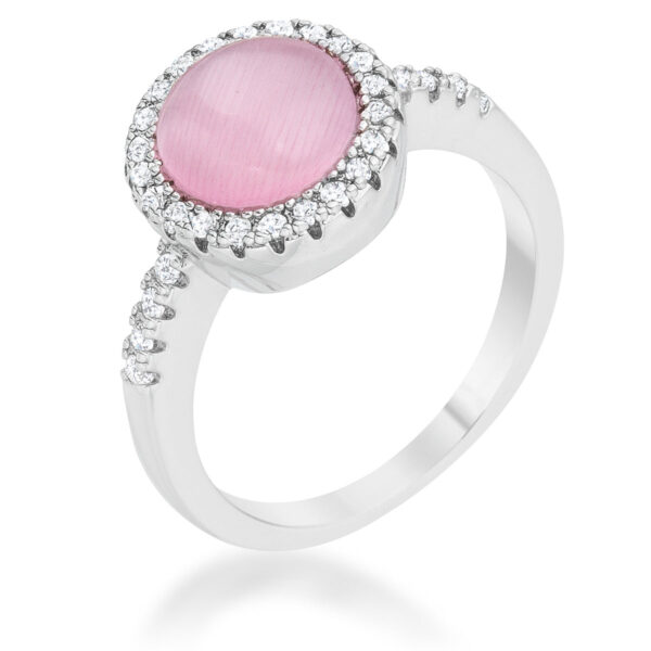 Rhodium plated ring with a band of round cubic zirconia stones set closely in a pave setting