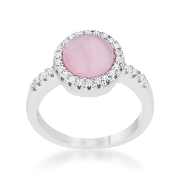 Side angle of the rhodium plated ring showing the band width and stone placement