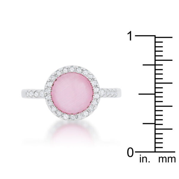 Close-up of the ring's cubic zirconia stones set in pave style on a rhodium plated band