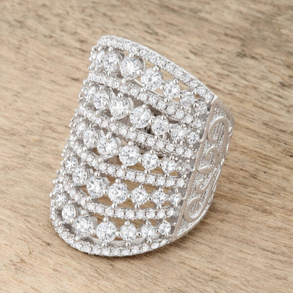 Cocktail ring photographed alone against a plain background showing its overall shape