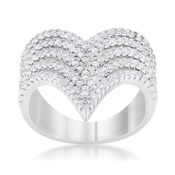 Side angle of the pave cubic zirconia cocktail ring showing the band width