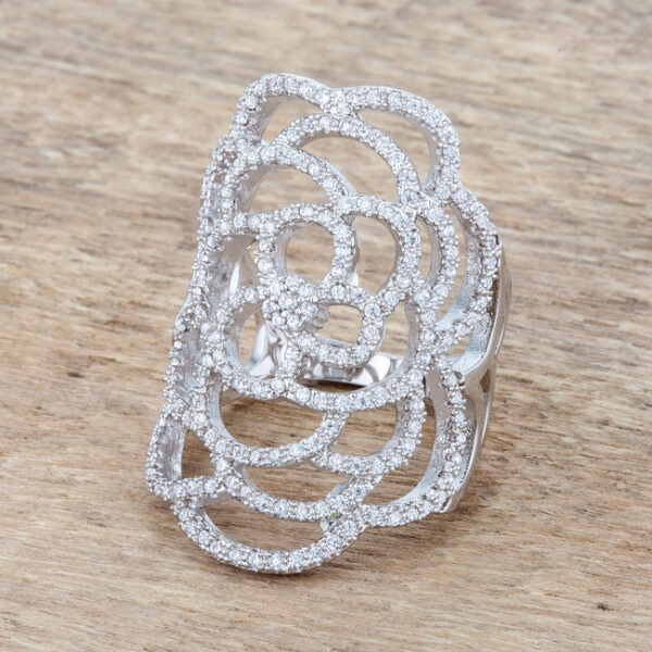 Top-down view of the ring showing the full arrangement of pave-set stones