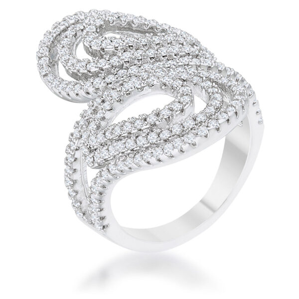 Rhodium plated ring with a circular band of pave-set round clear cubic zirconia stones
