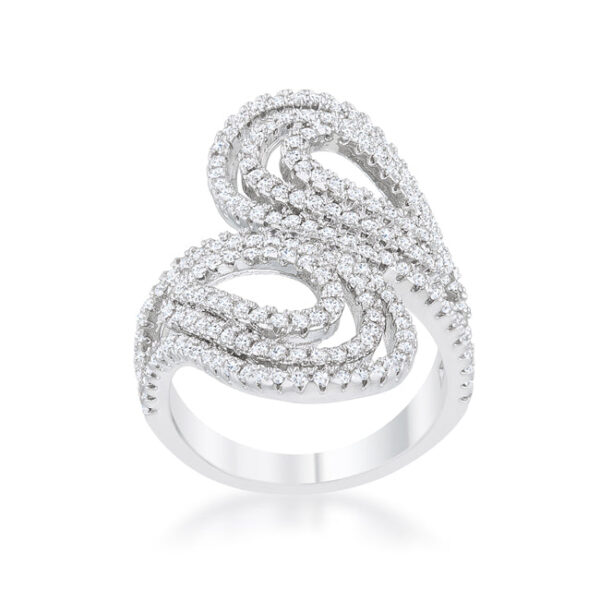Close-up of the pave-set cubic zirconia stones on the rhodium plated band