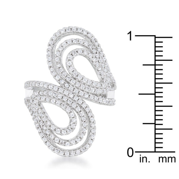 Side angle of the rhodium plated ring showing the band width and stone setting