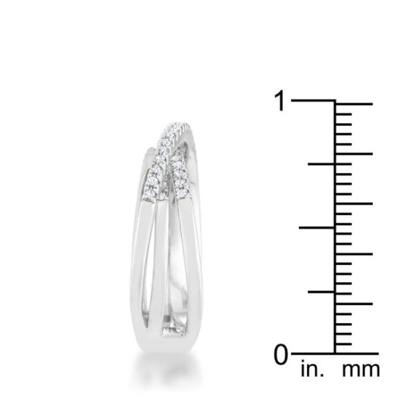 Rhodium plated trio band ring displayed upright showing the full band profile