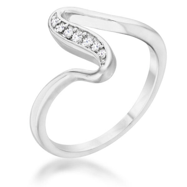 Rhodium ring with a row of pave-set round cubic zirconia stones on a thin band